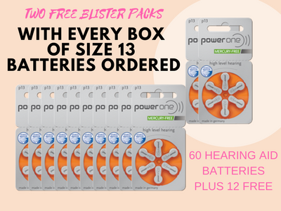 Power One Hearing Aid Batteries SPECIAL OFFER - Get 2 Packs of Hearing Aid Batteries Free With Every Box - Hear for Less