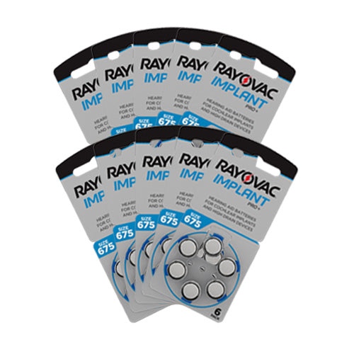 Rayovac (60 QTY) Implant Pro+ Size 675 Cochlear Hearing Aid Batteries - Hear for Less